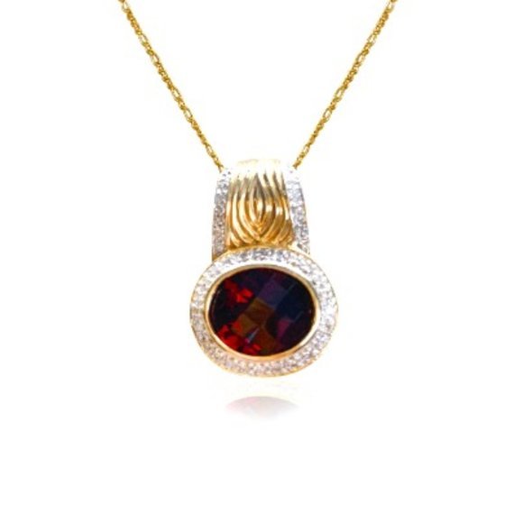 Red Oval Garnet Diamond Halo Pendant
